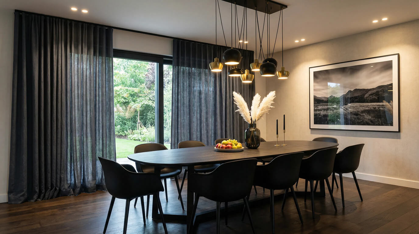 Темные шторы в интерьере