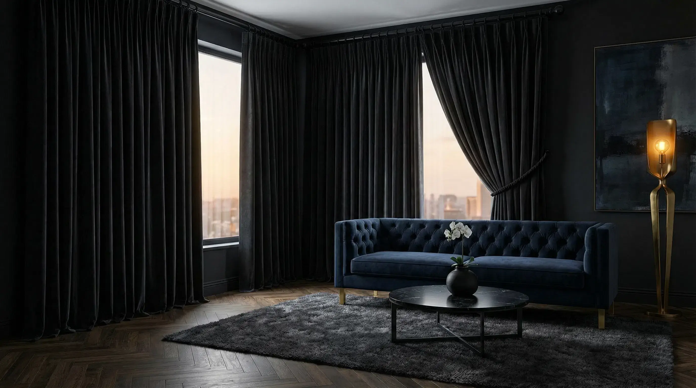 Темные шторы в интерьере